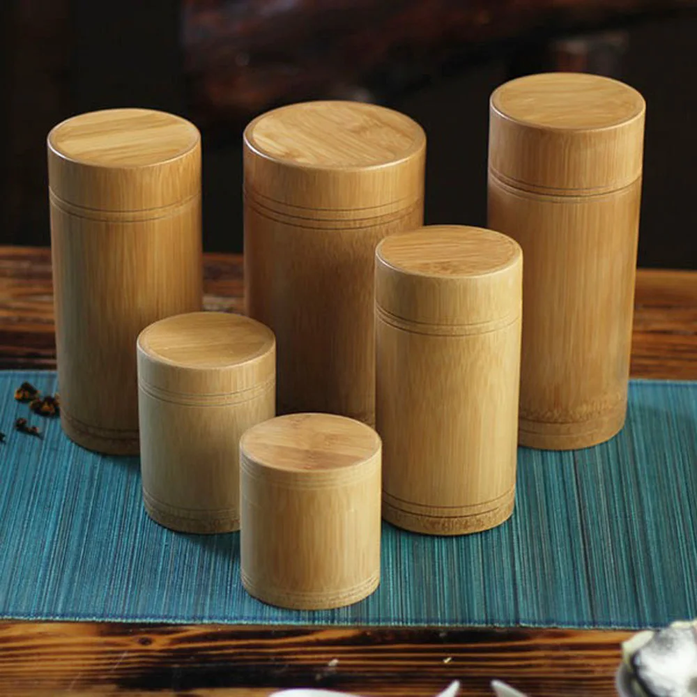 Tea Canister Tea Box Bamboo Storage Box Lid Seal Kitchen Storage Jars Accessories Spice Case Organizer