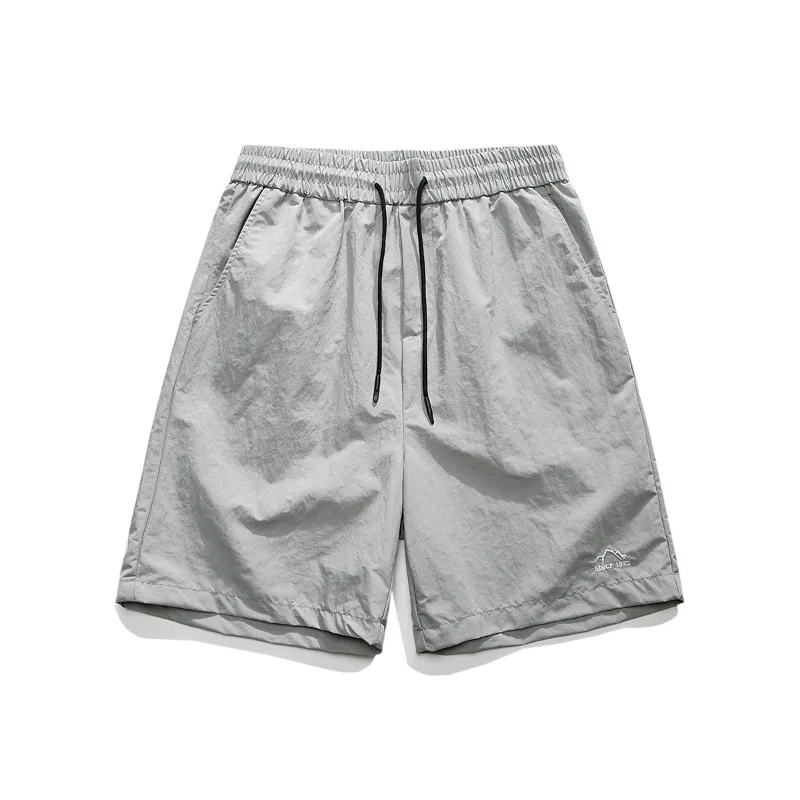 Summer Men's Solid Pockets Elastic Shirring High Waisted Bandage Sports Casual Loose Wide Leg Trousers Preppy Style Shorts