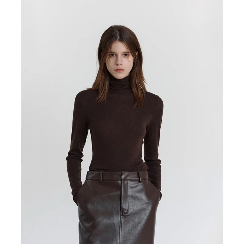 

Женский трикотажный свитер с высоким воротником, Модный черный Однотонный свитер в Корейском стиле, осенний сезон