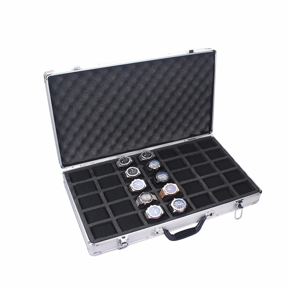 35-Slot High-Capacity Watch Storage Box with Aluminum Suitcase Design, Velvet-Lined Jew... - SKU WSB01007 - UGI Packaging