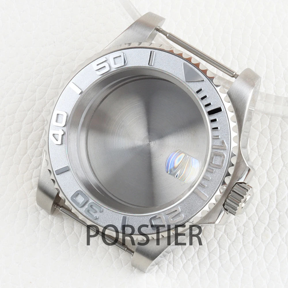 Stainless Steel 40mm Yacht Watch Case with Sapphire Glass & Rubber Strap - 100m Waterproof