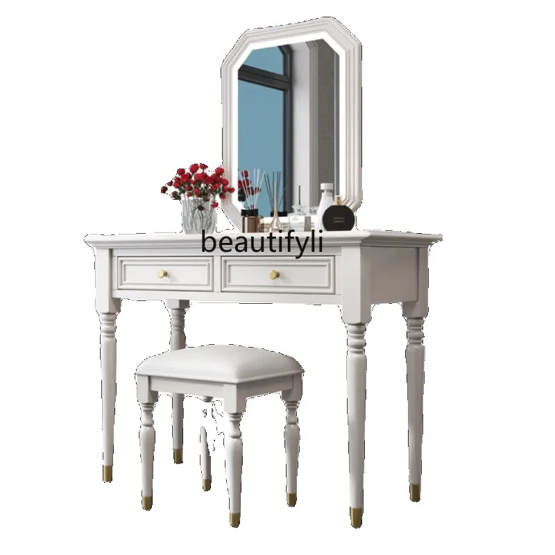 

Solid Wood Dressing Table Modern Simple and Light Luxury Bedroom Small Apartment Cream Style Storage Makeup Integrated Table