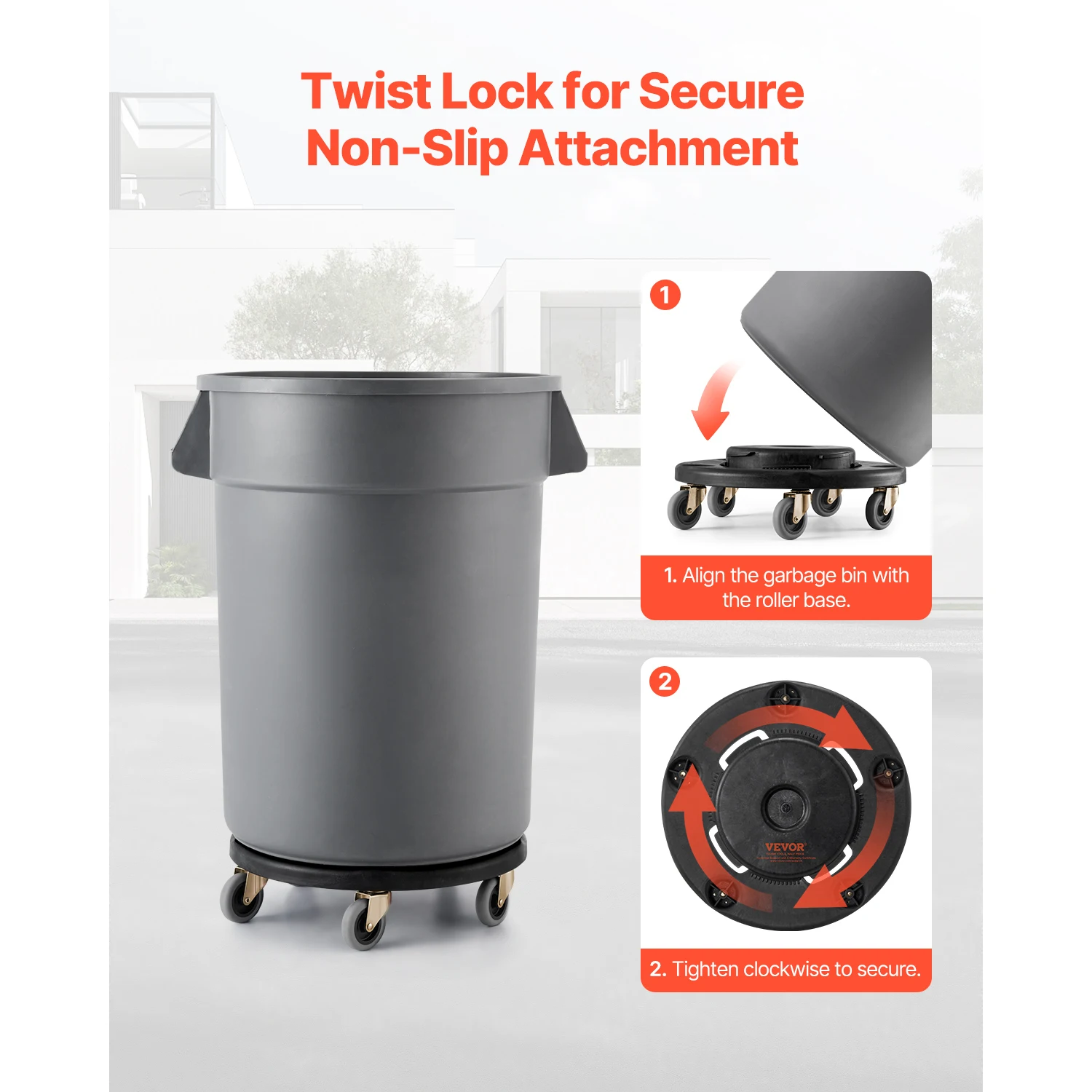 SucceBuy 1/2 Packs Trash Can Dolly Round Roller Base with 4 Lockable Wheels Rolling Barrel Cart Fit 20/32/44/55 Gal Containers