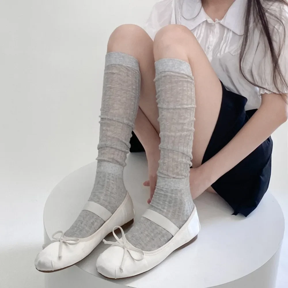 

Black Silver Thin Breathable Thigh High Socks Stockings Women Long Socks Stockings School Girls Knee High Sock JK Japanese Style
