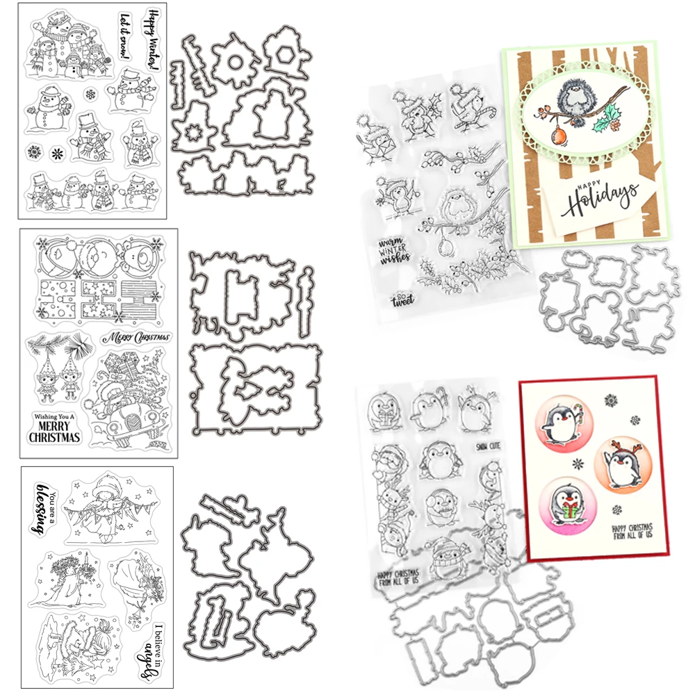

2023 New Winter Penguin Birds Snowman Metal Cutting Dies Clear Stamp for Scrapbooking Cards Crafts Decor DIY Dies Silicone Stamp