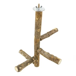 Natural Wood Bird Branch Perch: Hanging Play Toy and Wooden Desk Holder (Length 25cm)