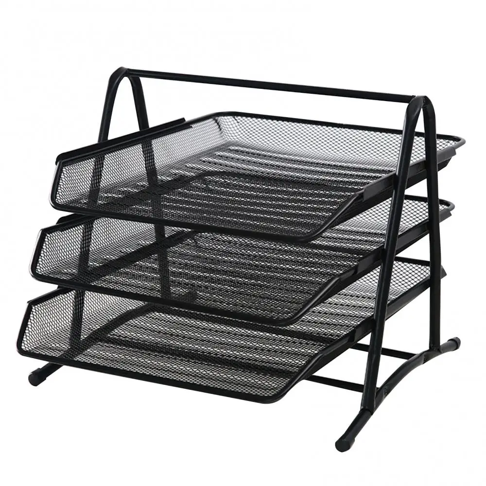 File Storage Tray Creative Anti-Rust 3 Layers Metal Wide Entry Desk File Document Letter Tray Rack Organizer