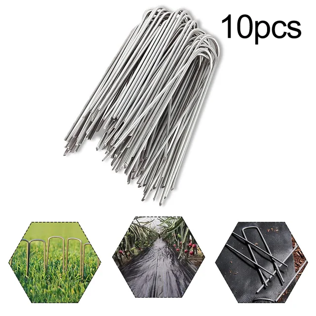 10 db U Alakú Köröm Rozsdamentes Acél 10*4Cm -Es Kertészeti Horganyzott Körmök Napfényhálózathoz Mesterséges Fű Csepegtető Szalag Csövek Rögzítés - Image 4