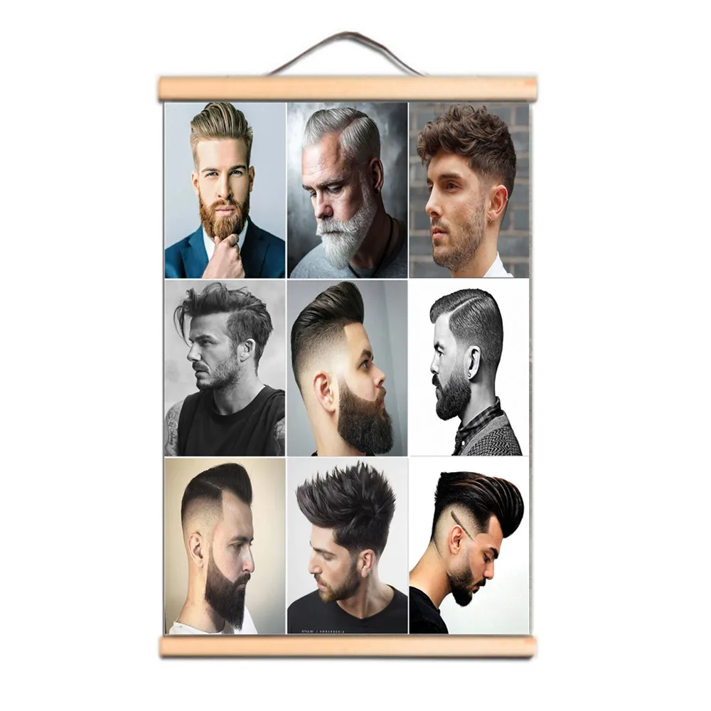 

Create a Classic Look in Your Barber Shop with This Wooden Canvas Scroll Painting - Vintage Classic Men's Short Hair Poster A1