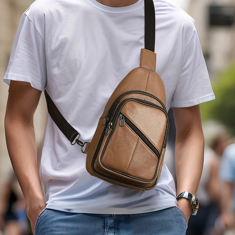 

Vintage Leather Chest Bag for Men with Large Capacity and Crossbody Strap
