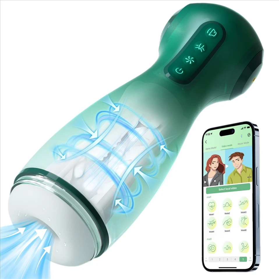 Smart APP Control Pleasure Cup for Men 6 Suction Clamp Vibration Modes Voice Interaction 9 Patterns Magnetic Charging Tech Toy