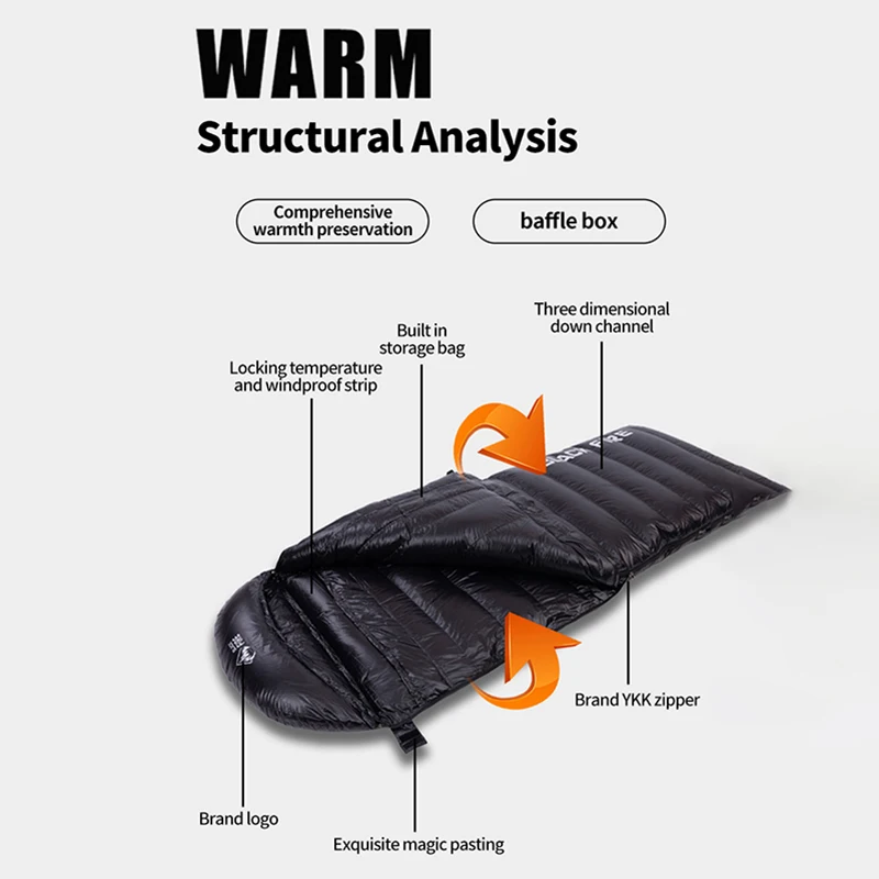 Envelope-style Down Sleeping Bag Ultra-light Goose Down Waterproof Plus Size Winter Warm Travel Hiking Camping Sleeping Bag 5