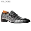 Luxury Leather Shoes Slip-On Black Crocodile Print Three Buckle Strap Loafers Mens Dress Shoes Wedding Office Shoes Men 1