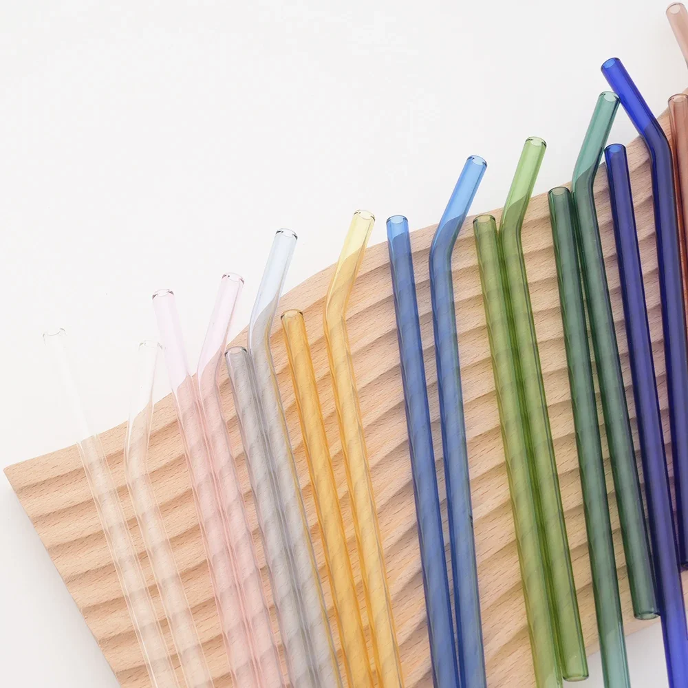 Glass Straw Set Drinking Straws Cocktail Accessories 8pcs Reusable High Borosilicate Glass For Smoothies Cocktails Party Bar