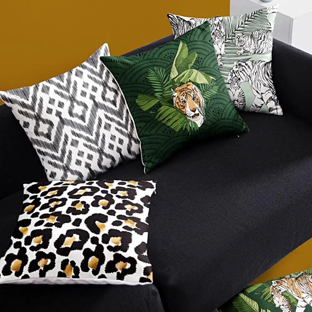 

Pillow Cover Unique Pattern Fade-Resistant Polyester Dual Side Plant Leaves Printing Couch Pillowcase Decoration Home Supplies