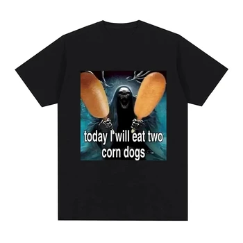 Today I Will Eat Two Corndogs Graphic Printed T-Shirt Skeleton Meme Women Vintage Gothic Summer Short Sleeve T-shirts Clothing 1