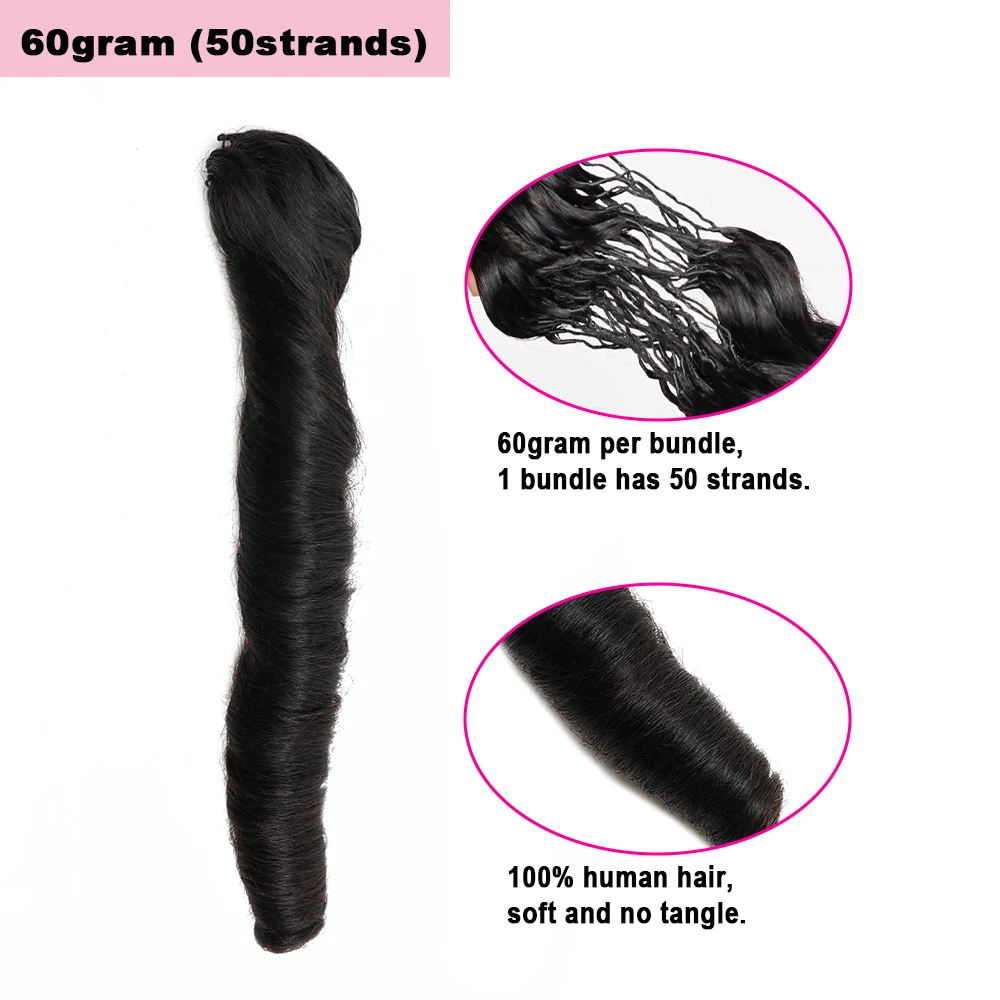 Kisshair Miracle Knots French Curl, Capelli Umani Pre-divisi per Intrecciare, Piuma Crochet, Ondulati e Voluminosi, Senza Nodi, Stile Bora Boho - immagine 2