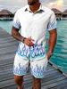 Men's Hawaiian Short Sleeve Shirt And Beach Shorts Set 3D Flame Print Beach Vacation Men Casual Shirt Summer Daily Sports Shorts 2