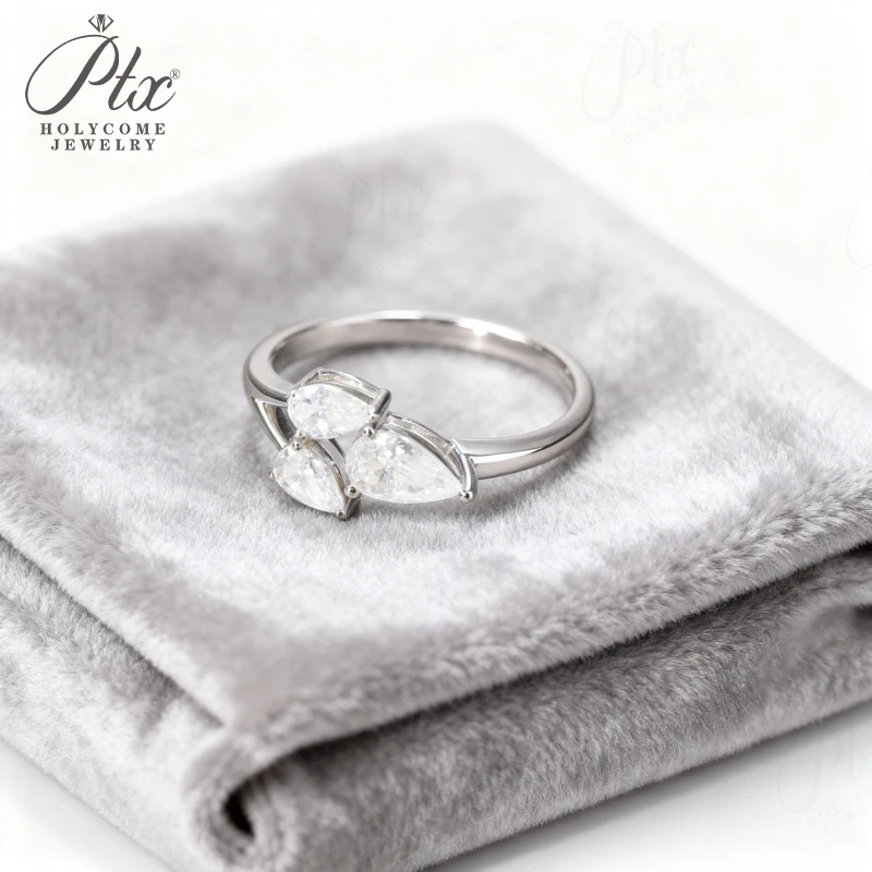 2CT Ring mit drei birnenförmigen Moissaniten, Farbe D, 925er Silber, Verlobungsring, Ehering, hypoallergener Schmuck, Geschenk, süß – Detail 25