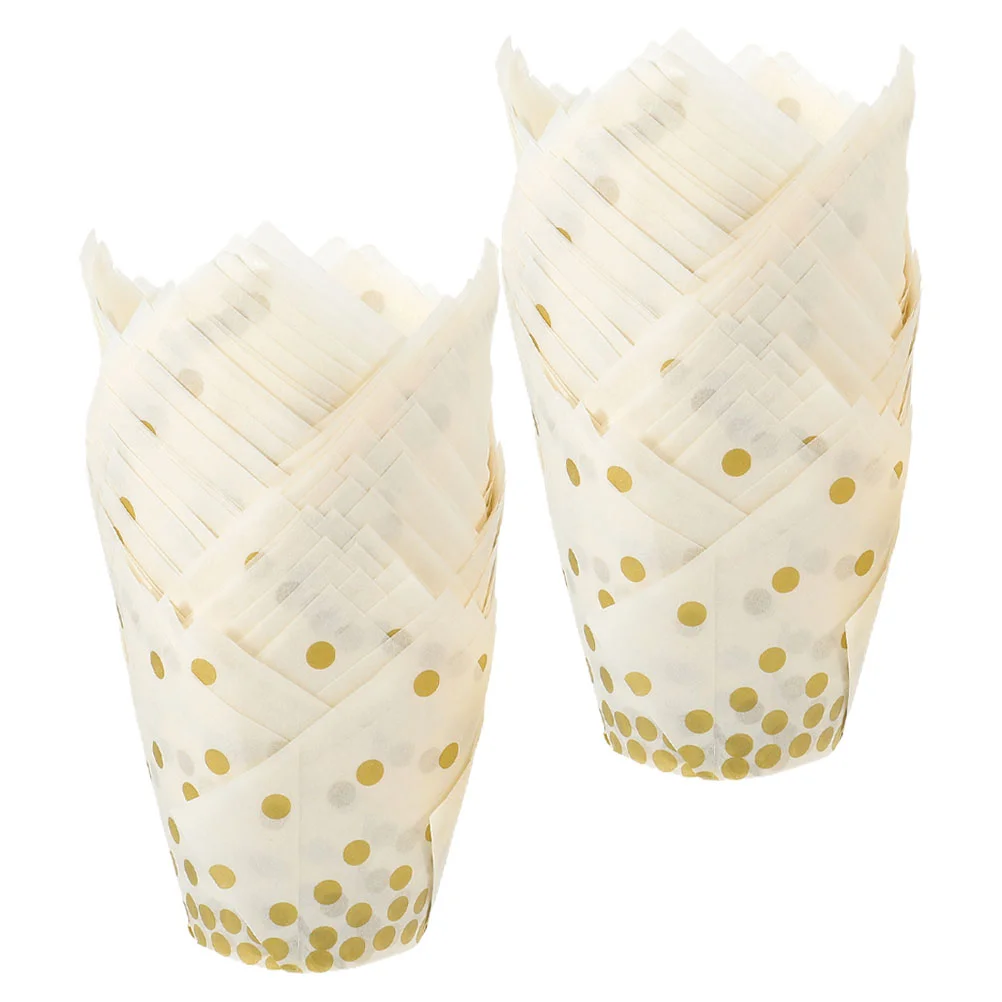

DIY Handmade Cake Making Oil-proof Dot Bread Cup Holder Paper 100pcs (imported Gold Dot) Muffin Cups Liners Tulip Cupcake