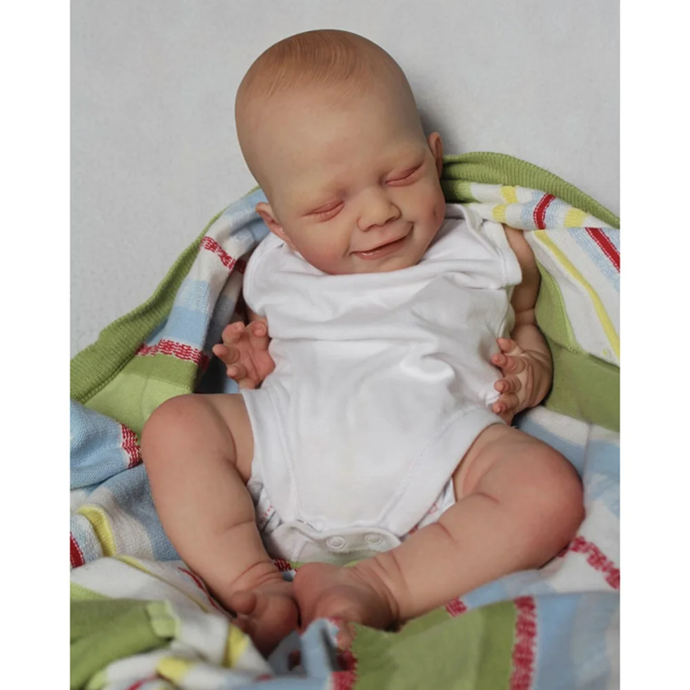 49Cm Reborn April Finished Doll Smile Baby Doll Pelle Dipinta Vene Visibili Ciglia Radicate Capelli Dipinti Bebe Reborn Baby Dolls