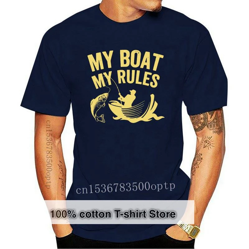 New Fishinger Fish Men's Father T Shirt My Boat My Rules Fisherman 100%  Cotton Fabric Leisure Tops T Shirt Short Sleeve Tops Te - AliExpress