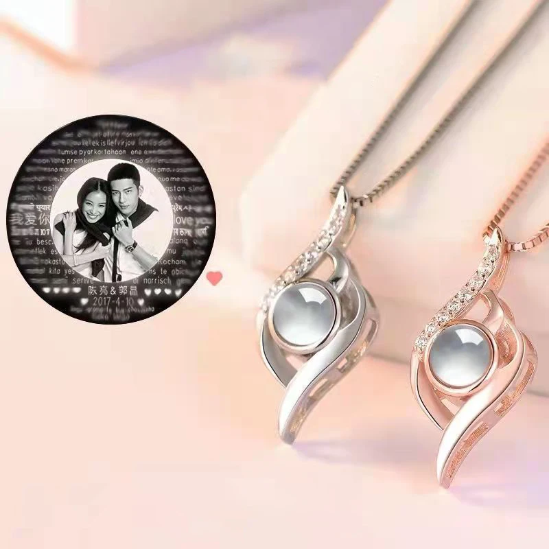 

Custom 100 Languages I Love You Projection Neccklace For Girlfriend Clavicle chain Romantic Accessories Valentine's Day Gifts