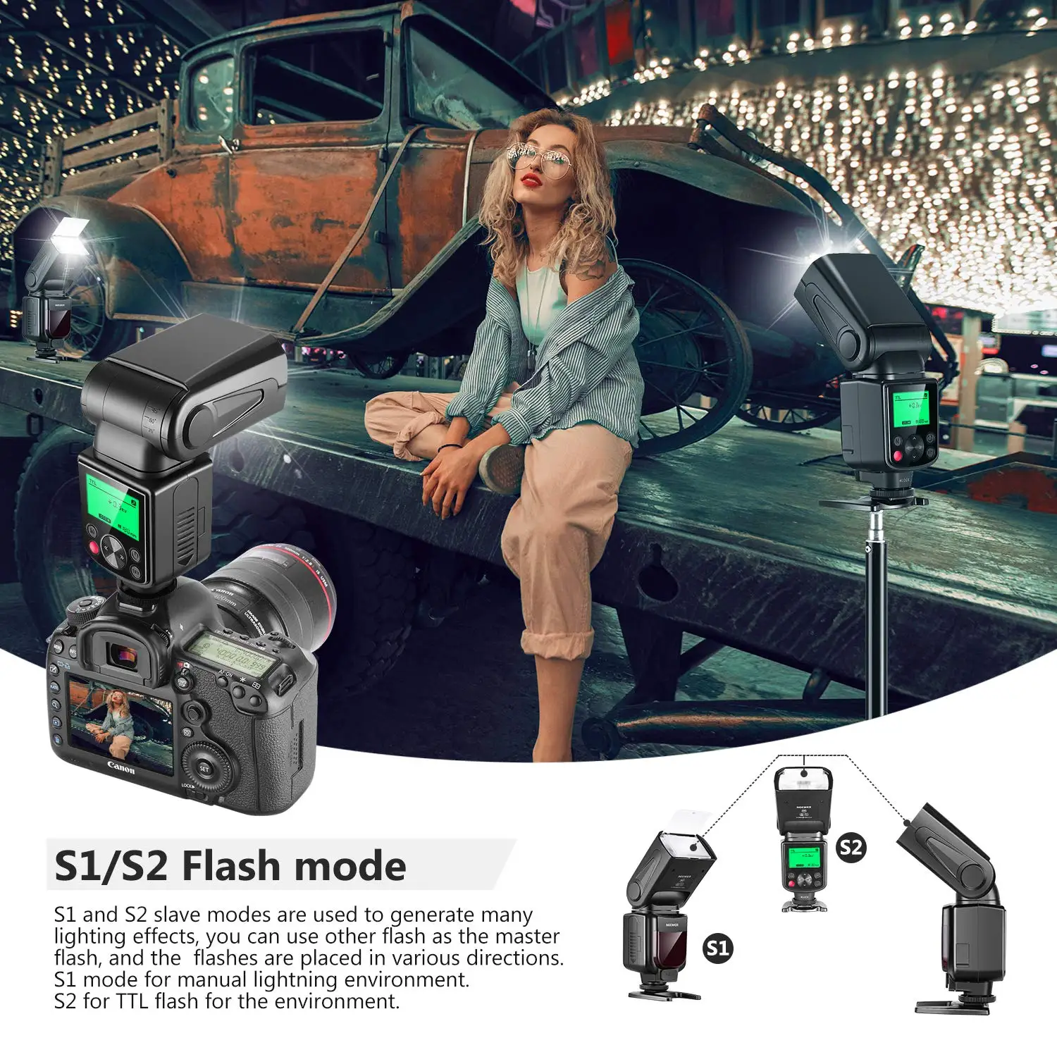 NEEWER NW670 TTL 스피드라이트 플래시 (캐논 DSLR 카메라 7D Mark II, 5D Mark II/III/IV, 700D, 650D, 600D, 550D, 500D, 100D, 80D 호환)