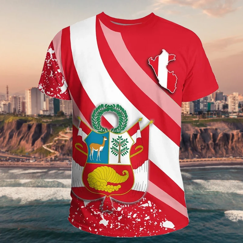 

3D Printed Peru Flag Emblem T Shirt For Men New Designs T-shirts Harajuku Fashion Streetwear Kids Oversized Tee Shirts Gym Tops