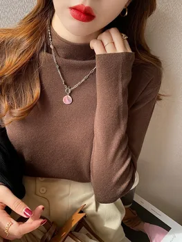 سترة نسائية من AOSSVIAO بنصف الياقة العالية موضة 2025 بلوفرات نسائية محبوكة جديدة بأكمام طويلة سترة محبوكة 3