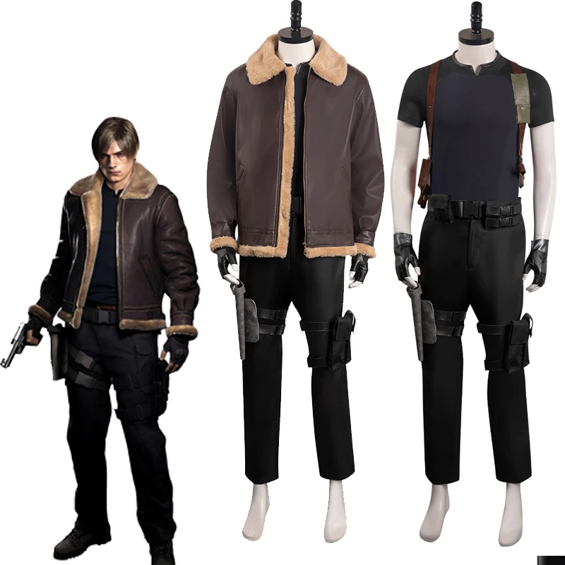 

Leon S.Kennedy Cosplay Anime Costume Evil 4 Role Play Men Coat Pants Gloves Outfits Jacket Clothes Male Halloween Carnival Suit