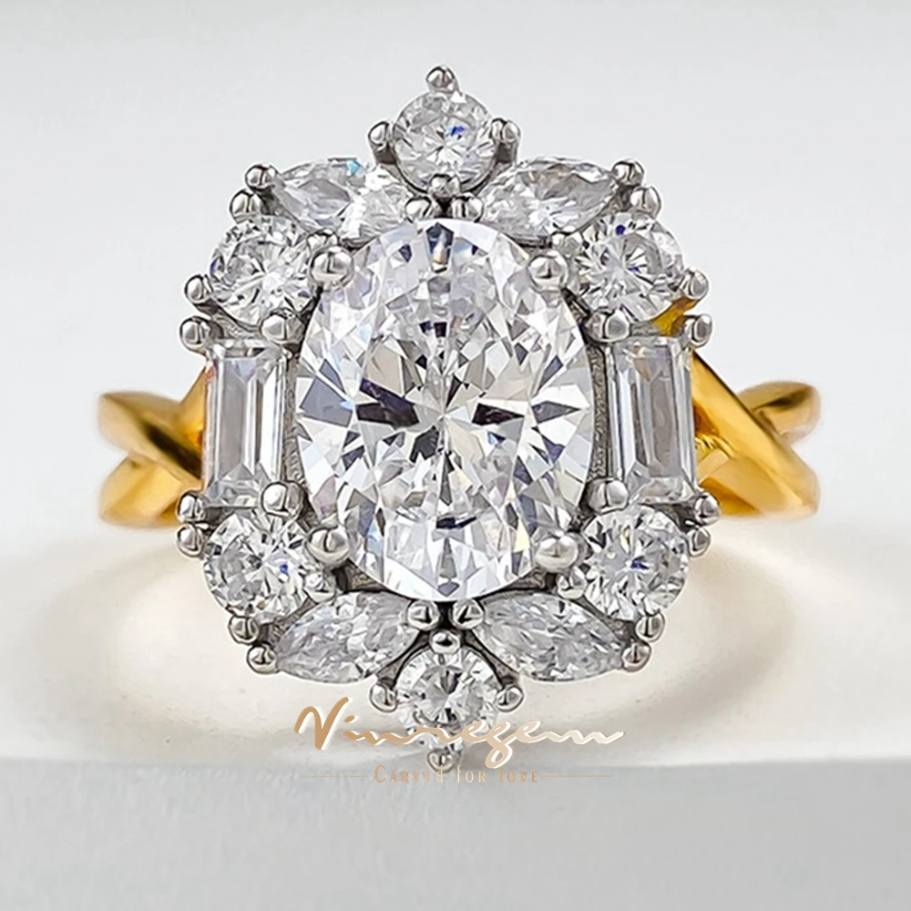

Vinregem 7*9 MM Oval Cut Lab Created Sapphire High Carbon Diamond Gemstone Engagement Ring for Women 925 Sterling Silver Jewelry