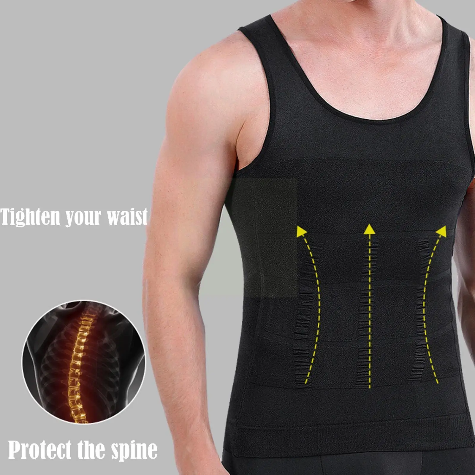 Men Slimming Elastic Body Shapewear Vest Tight Skinny Shirt Fitness Waist Compression Control Abdomen Breathable Sport Vest - Image 4
