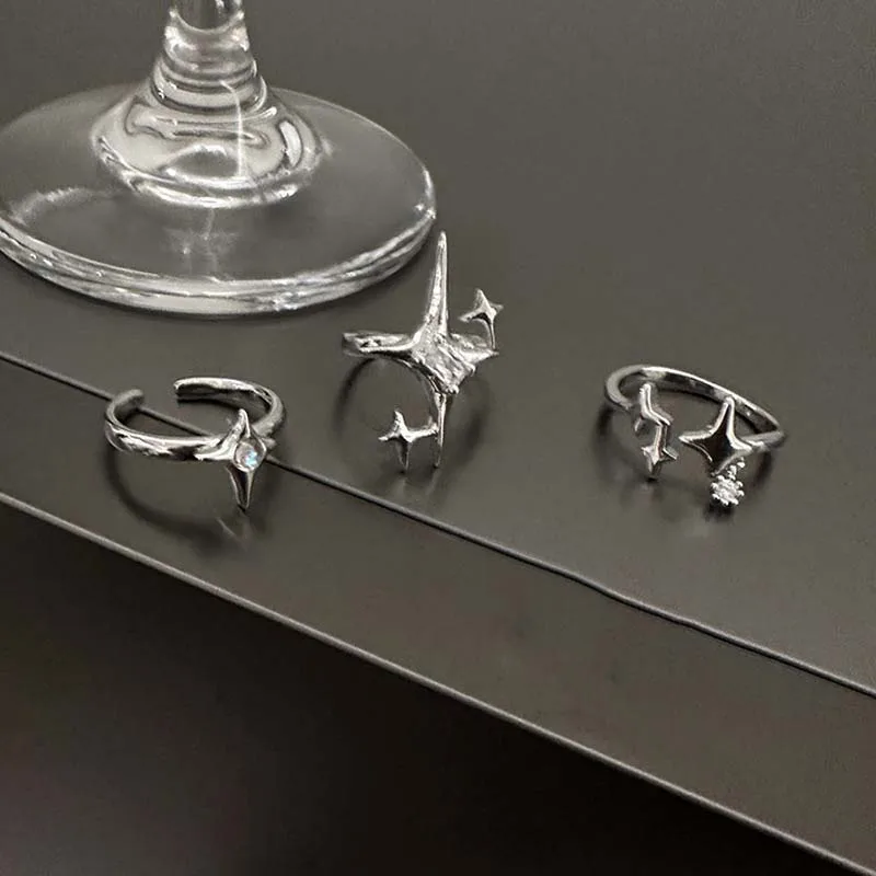 Couples Rings Finger Ring Silver Ring Opening Ring Adjustable Rings Vintage Irregular Cross Star for Women Men Punk Gothic