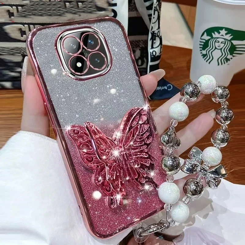 Elegant 3D Butterfly Glitter Bracelet Phone Holder Case
