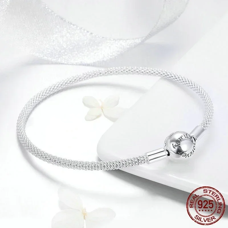 925 Silver Plated Classic Love Eternal Snake Chain Women's Bracelet Charm Bead DIY Popular Boutique Jewelry 17CM 19CM 23CM 4
