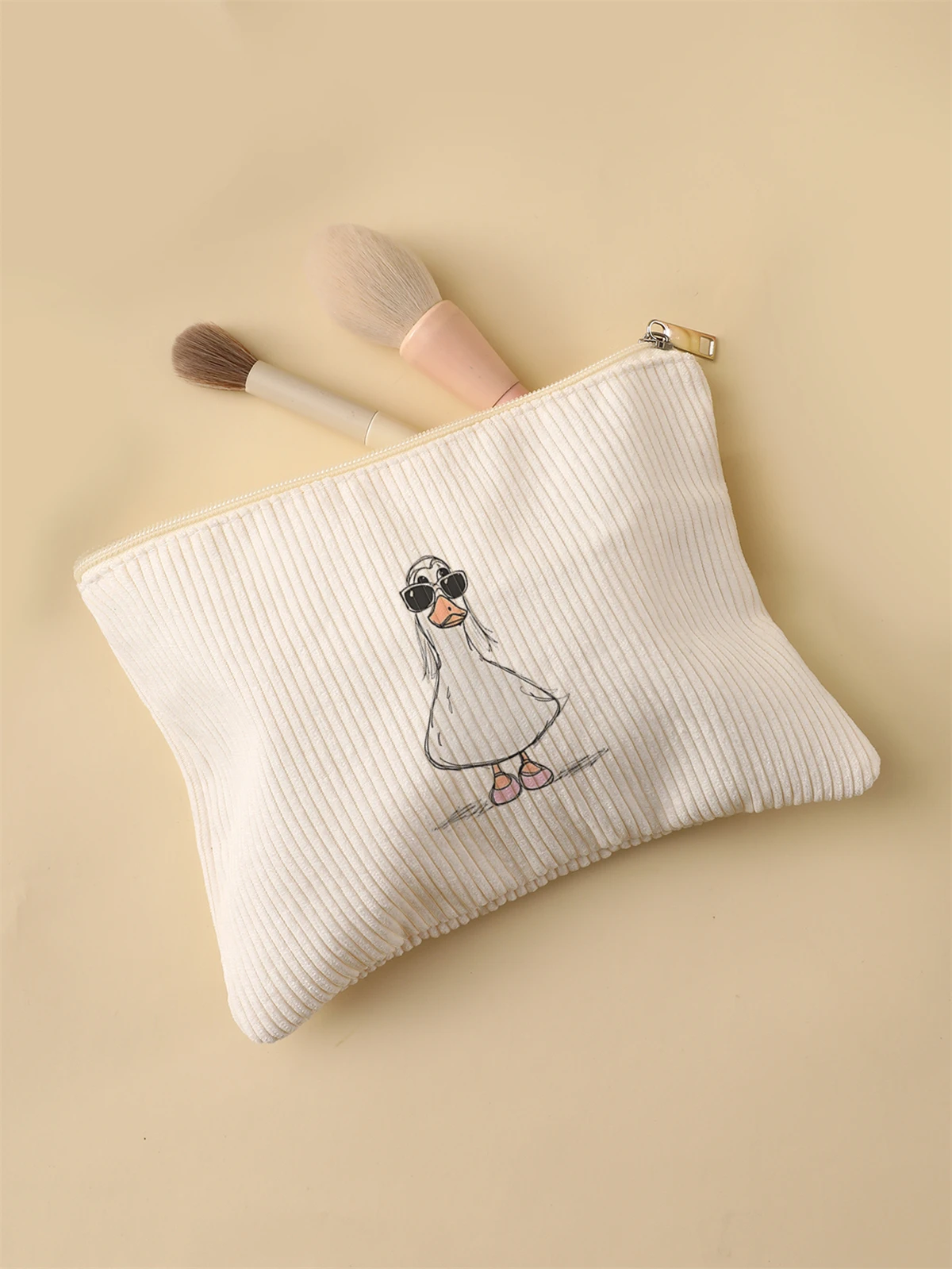 Women's Corduroy Travel Cosmetic Bag Portable Large Capacity Makeup Storage Organizer Zipper Clutch Purse Make up Bag