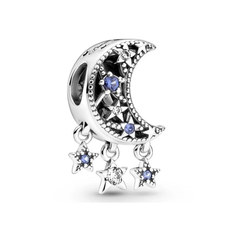 Sterling Silver Moon Star Sun Blue Beads Pendant Fit Pandora 925 Original Charms bracelets for Women Gift Fine Jewelry Making - Image 2