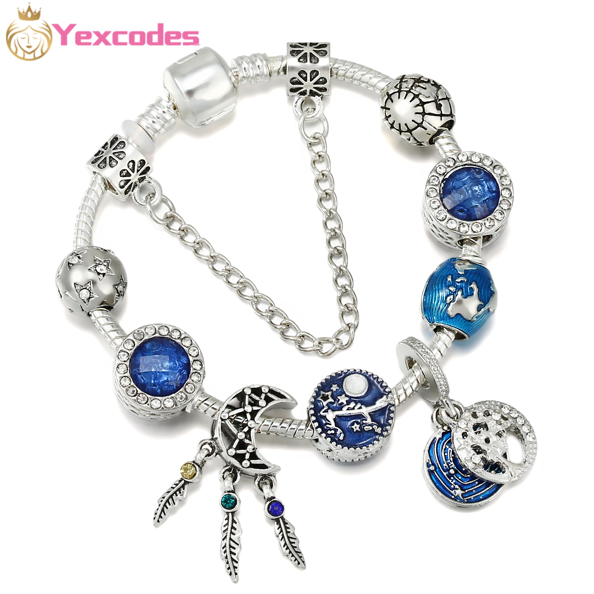 

Yexcodes European And American Style Blue Starry Sky Women Bracelet And Tree Of Life Pendant Bracelet Ladies Party Gifts
