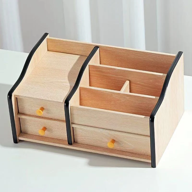 Wooden multi-functional storage box office desktop pen storage living room remote control cosmetics drawer