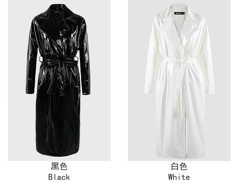 Mauroicardi Spring Long Soft Thin Flowy Shiny Reflective PVC Trench Coat for Women Sashes Y2K Streetwear Runway European Fashion