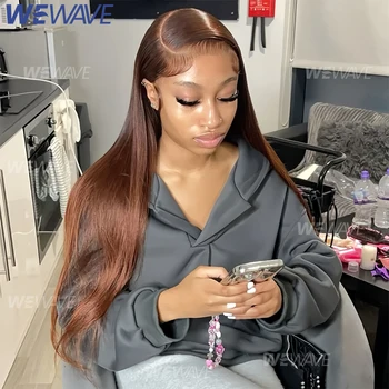 Chocolate Brown Straight Human Hair Wigs For Women 13X6 Hd Lace Frontal Wig 13X4 Lace Front Pre Plucked Colored Wig 30 36 Inch 1