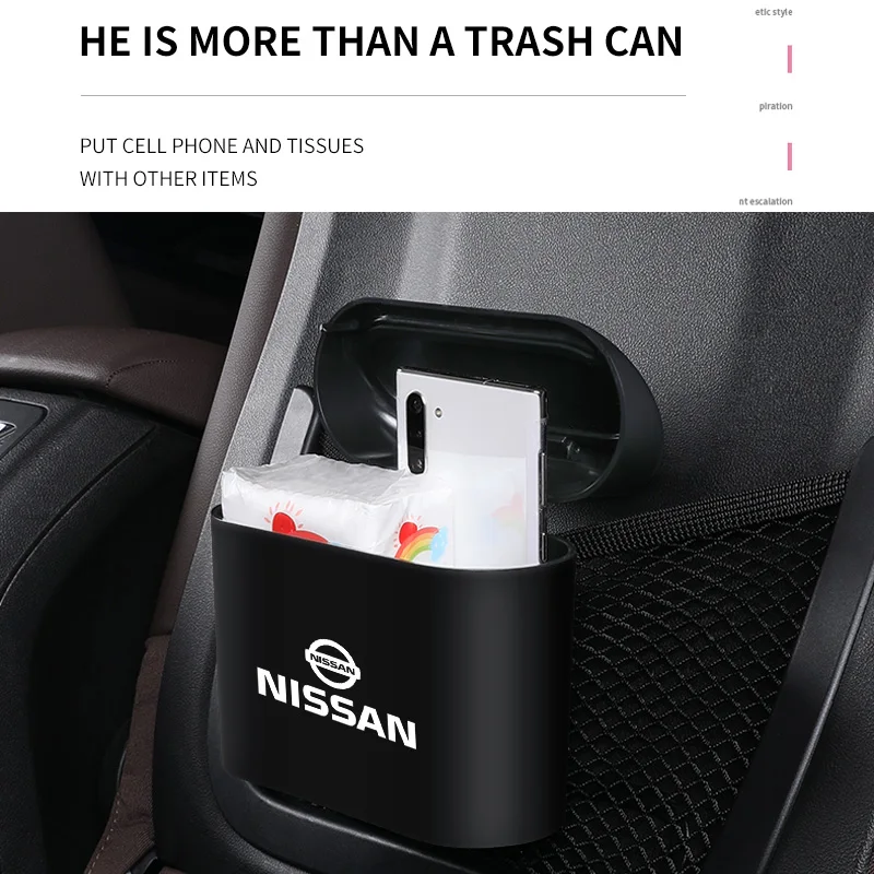 1Pc Car Hanging Trash Can ABS Square Pressing Bin Trash For Nissan X-trail Qashqai Note Juke leaf Sentra Patrol Car Styling