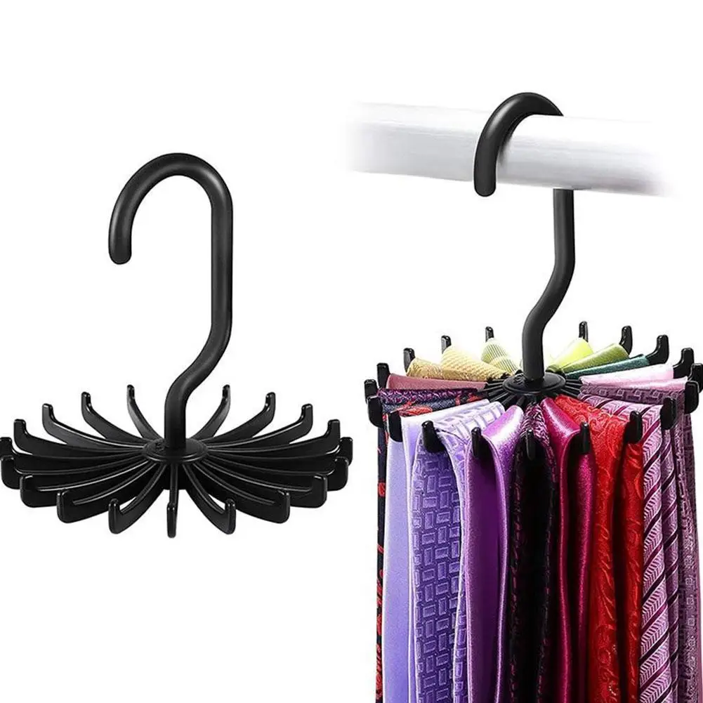 360 Degree Rotatable Tie Rack Scarf Organizer Silk Multifunctional Holder Belt Storage Rack Hanger Scarf Accessories O2K9