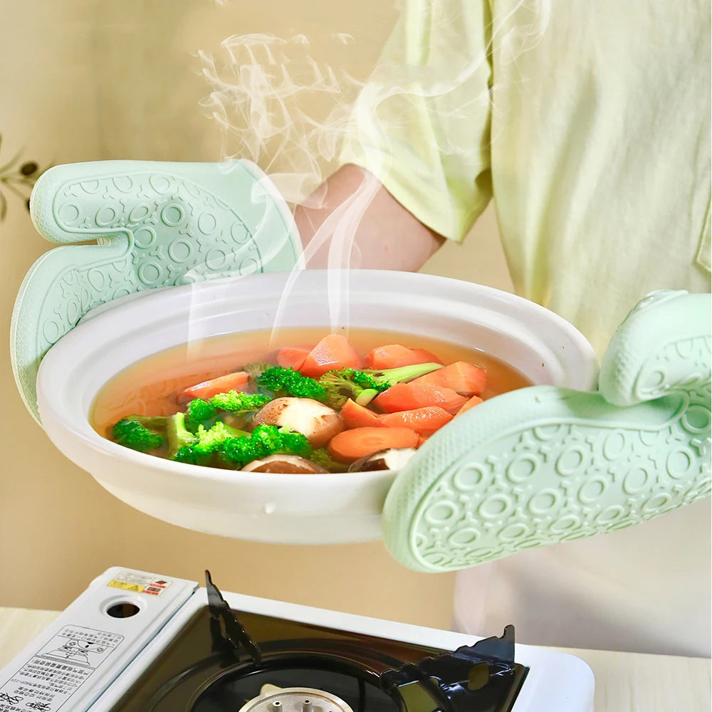 Silicone Heat Resistant Gloves Household Long Cotton Microwave Mittens Oven Kitchen Baking Glove Cooking Barbecue Gants