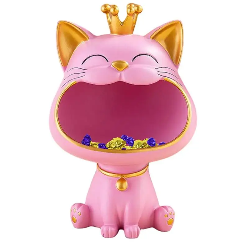 

Resin Lucky Big Mouth Cat Statue Sculpture Home Table Decoration Miniature Figurine Sundries Storage Box Modern Art Ornaments