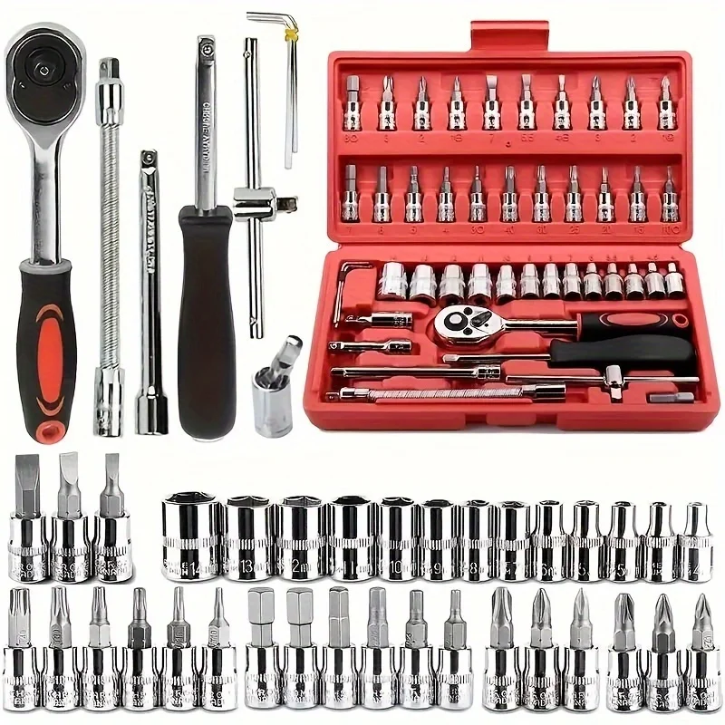 Wrench Set 46 Pcs Tool Kit For Car Tool Screwdriver And Bit Ratchet Torque Quick Wrench Spanner Wrench Socket Key Hand Tools