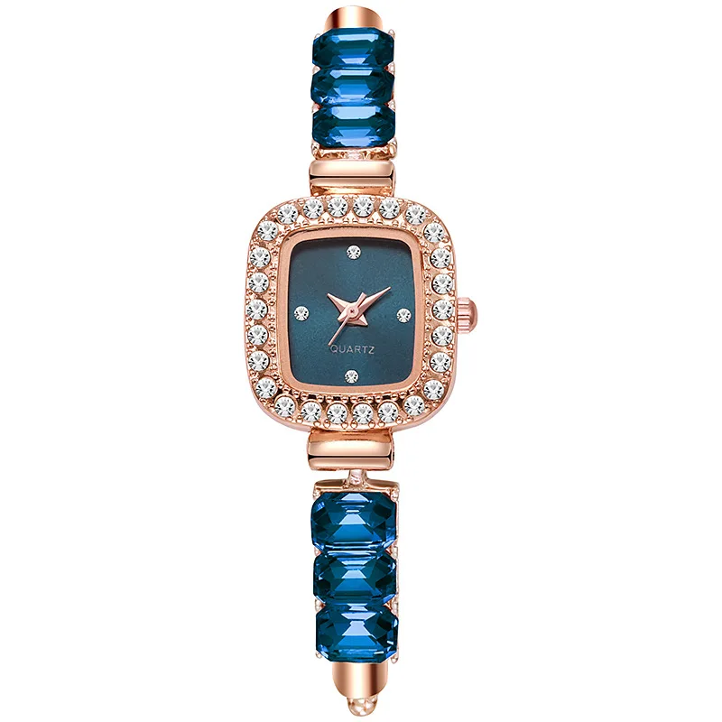 Vintage Gold Small Square Diamond Dial Women Quartz Wristwatch Ladies Rhinestone Bracelet Strap Watch