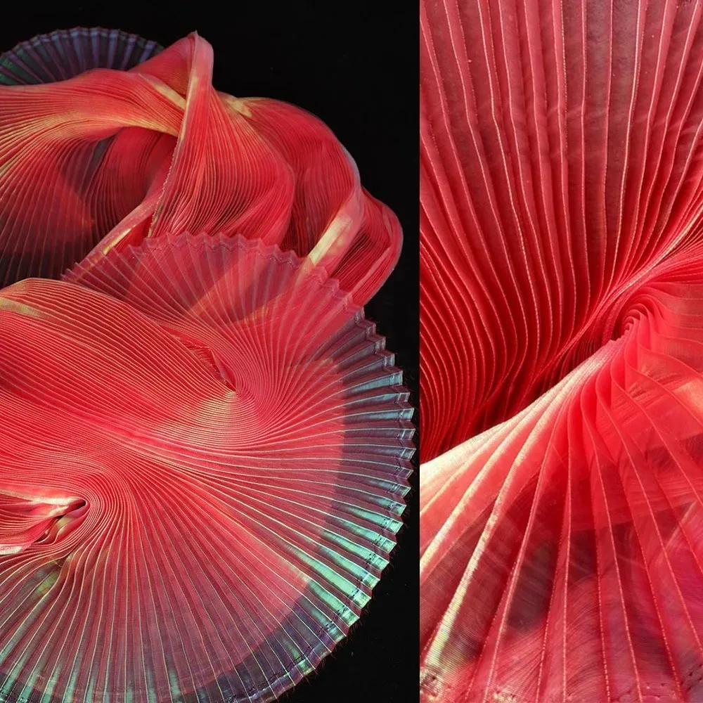 Creative Shiny Pleated Organza Fabric 100*150cm Handmade Cloth Fabric Rainbow Mermaid DIY Material Sewing Girls Skirt Dress