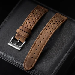Vintage Calfskin Leather Watch Band - Breathable Strap - 22mm (Matte - Brown)